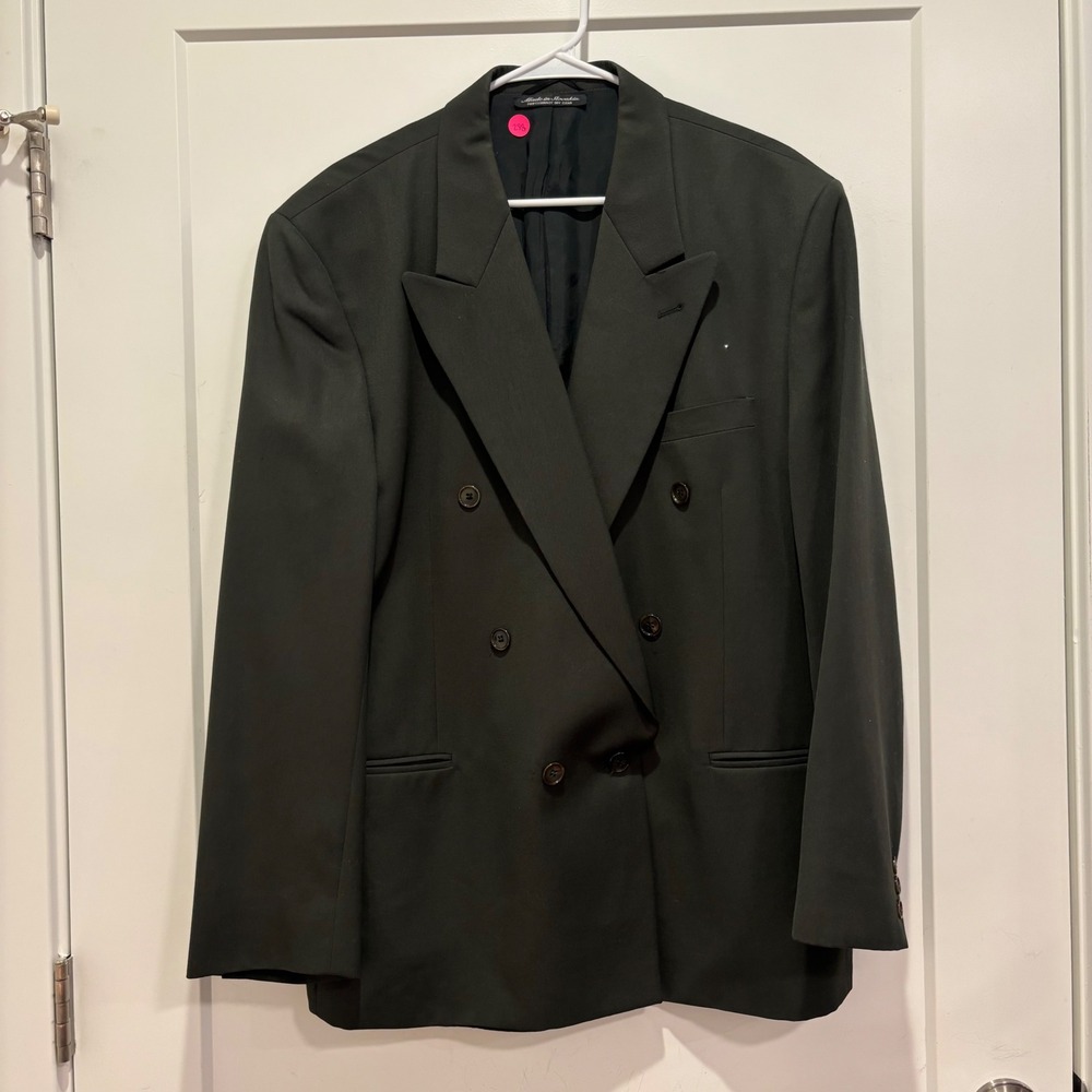 Guy Laroche‎ Paris Mens Double Breasted Blazer Medalist Dark Olive Green 44R